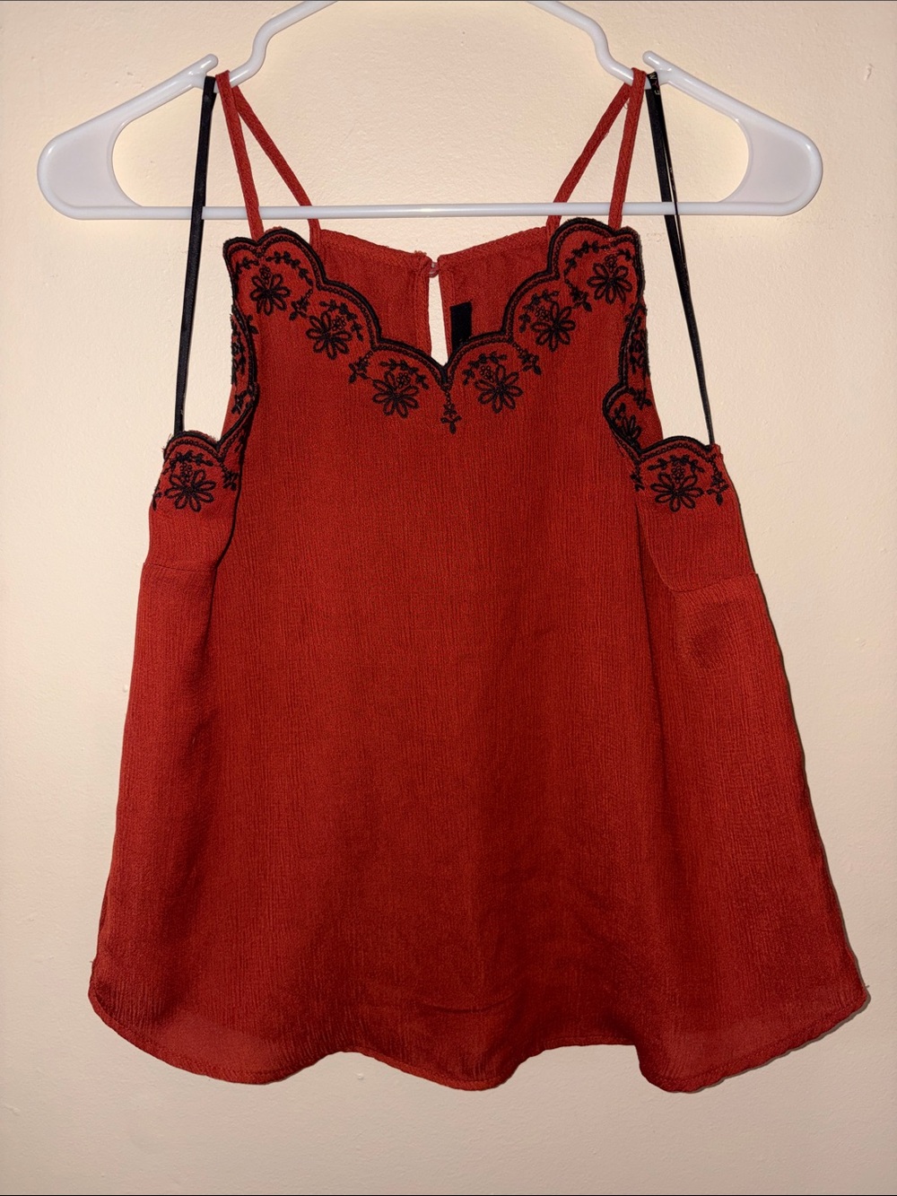 Embroidered Rust-Red Spaghetti Strap Camisole